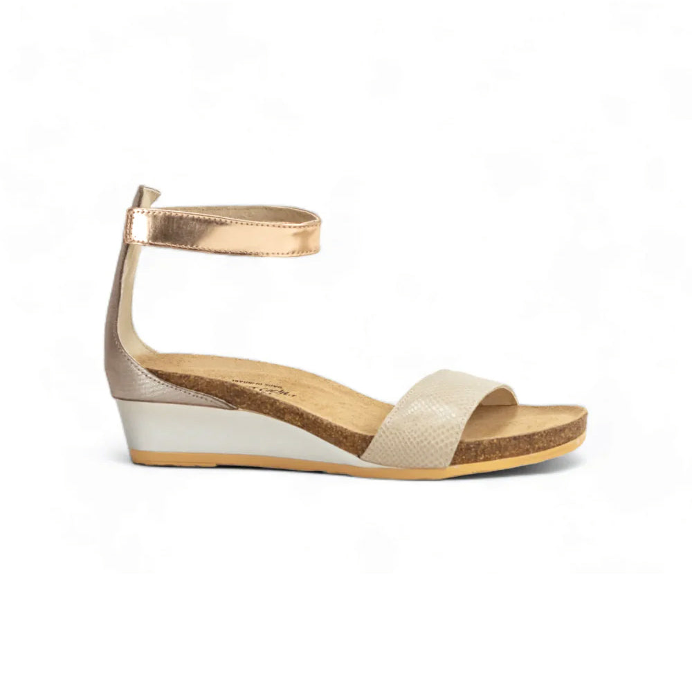 Naot Pixie Sandal (5016) - Beige Lizard / Silver / Rose Gold Womens Shoes