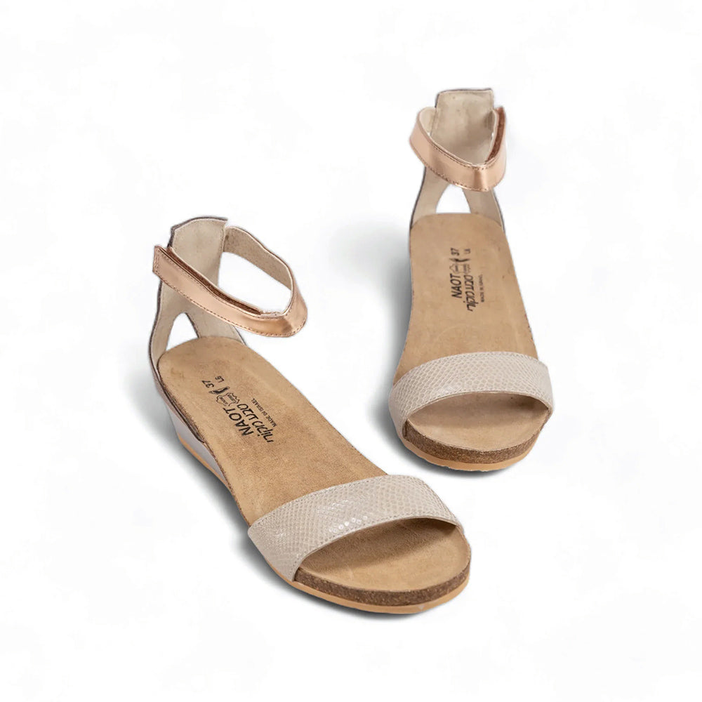 Naot Pixie Sandal (5016) - Beige Lizard / Silver / Rose Gold Womens Shoes