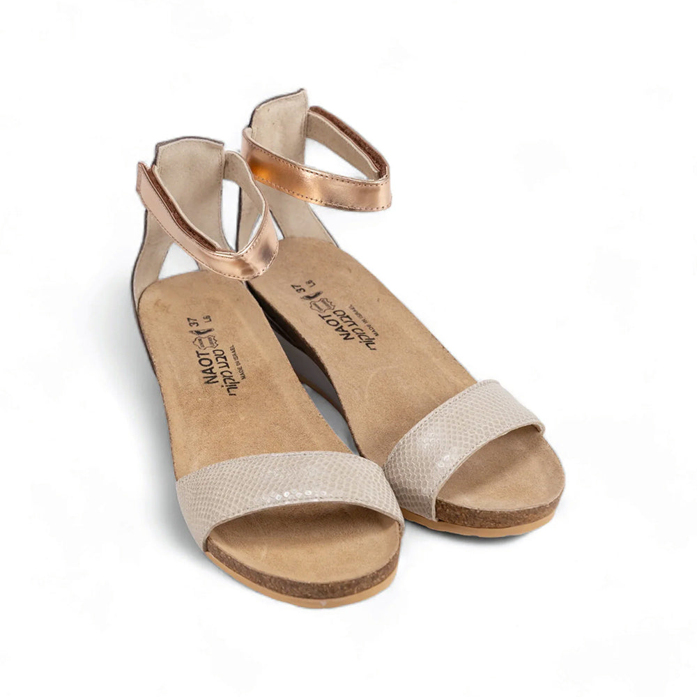 Naot Pixie Sandal (5016) - Beige Lizard / Silver / Rose Gold Womens Shoes