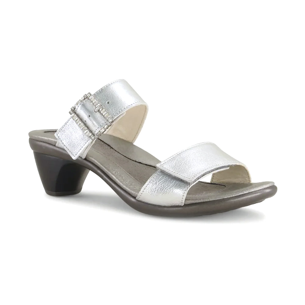 Naot Recent Kitten Heel Sandal (106126) Womens Shoes Soft Silver Leather