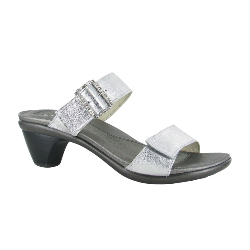Naot Recent Kitten Heel Sandal (106126) Womens Shoes Soft Silver Leather