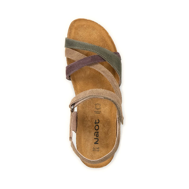 Naot Sophia Women's Adjustable Strappy Leather Sandal Cork and Light Brown Colored Straps | Simons Shoes