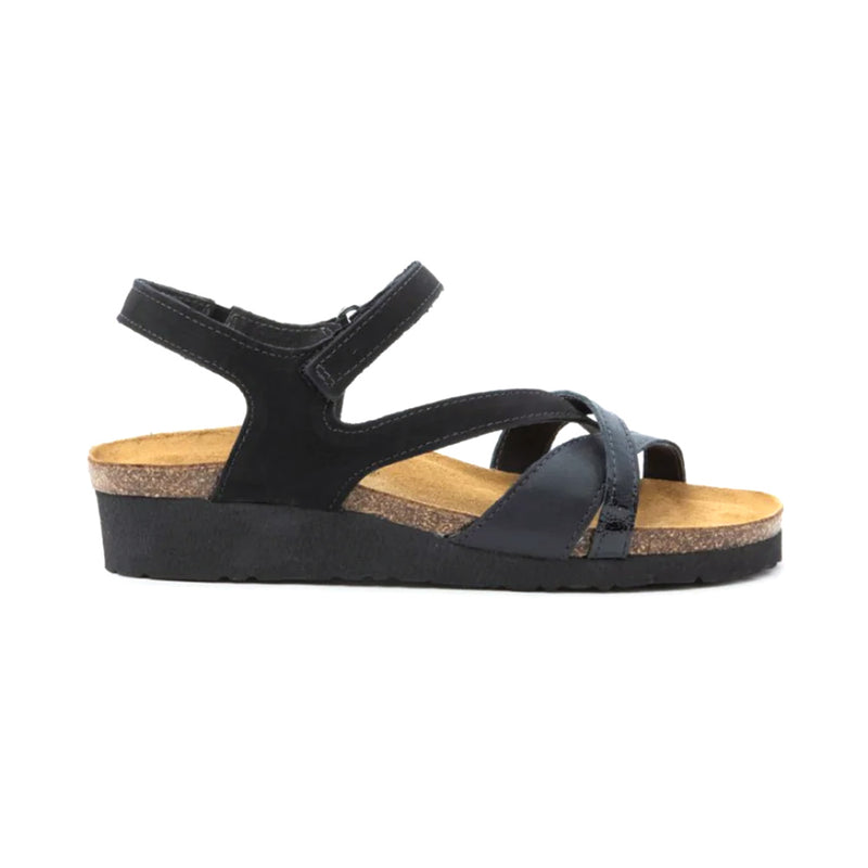 Naot Sophia Women's Adjustable Strappy Leather Sandal Black Leather and Black Patent Leather Straps | Simons Shoes