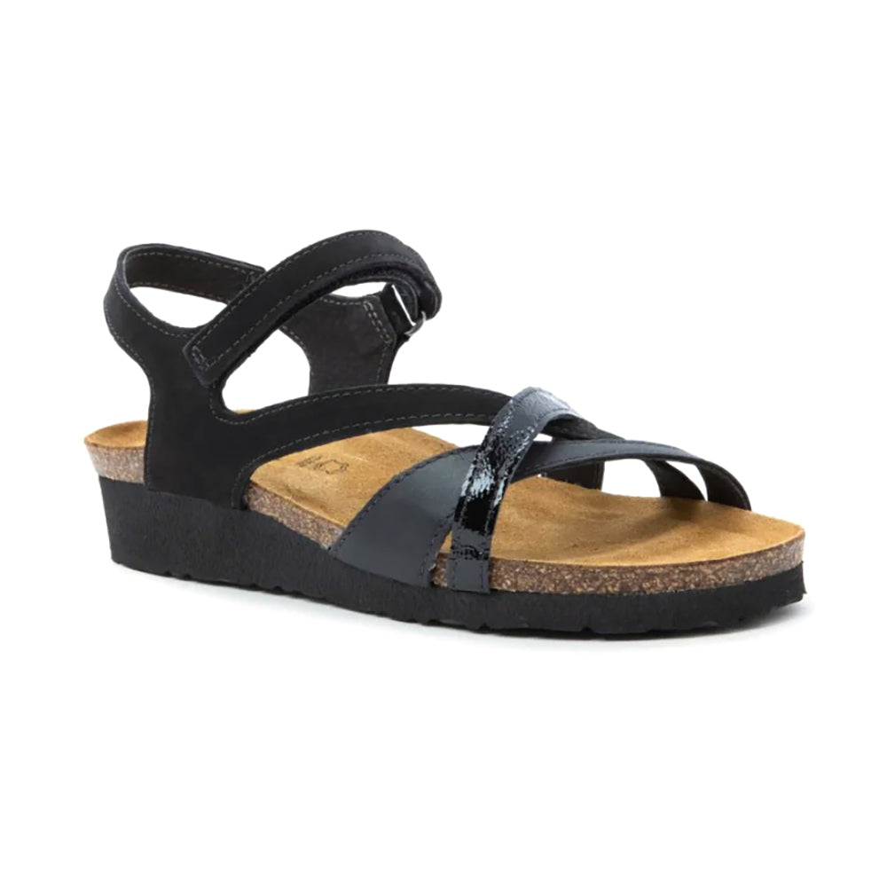 Naot Sophia Women's Adjustable Strappy Leather Sandal Black Leather and Black Patent Leather Straps | Simons Shoes