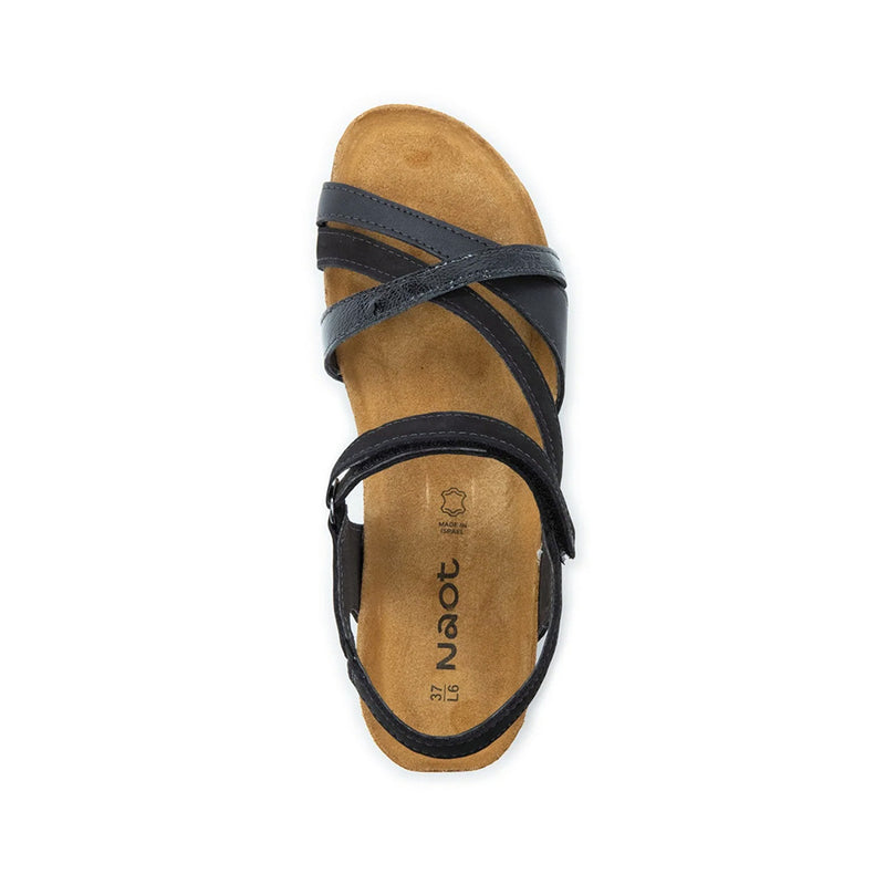 Naot Sophia Women's Adjustable Strappy Leather Sandal Black Leather and Black Patent Leather Straps | Simons Shoes
