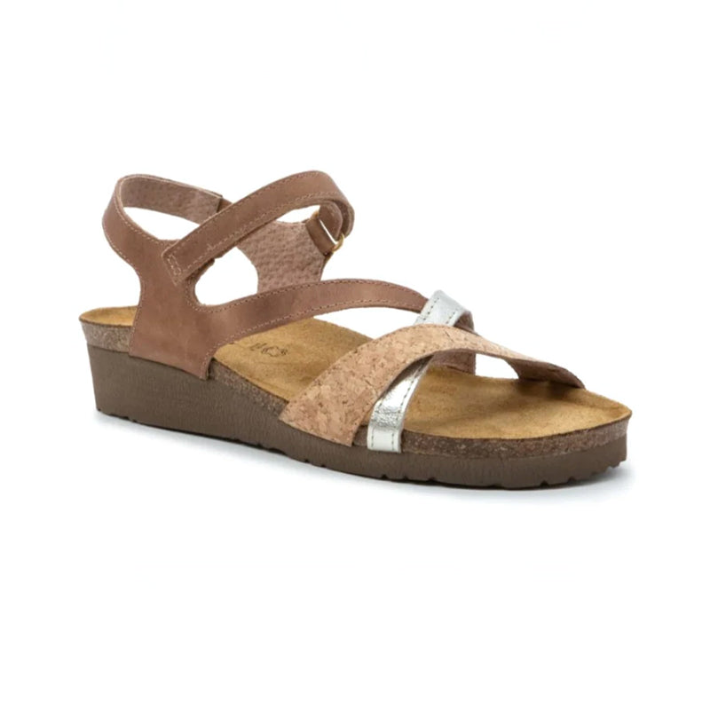 Naot Sophia Women's Adjustable Strappy Leather Sandal Cork and Light Brown Colored Straps | Simons Shoes