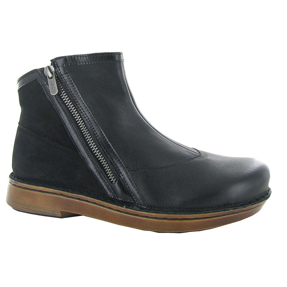Naot Spello Bootie (63430) Womens Shoes Soft Black Lthr/Black Madras Lthr/Black Velvet Nubuck