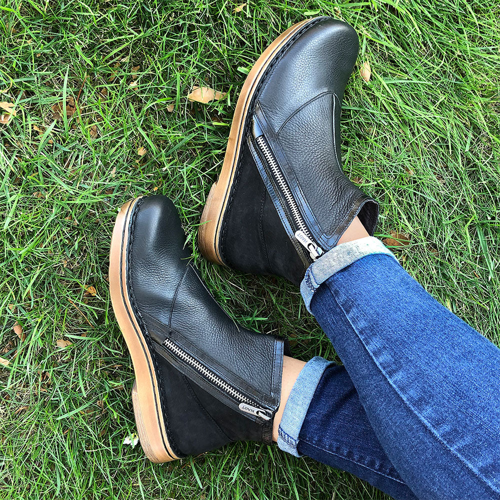 Naot Spello Bootie (63430) Womens Shoes Soft Black Lthr/Black Madras Lthr/Black Velvet Nubuck