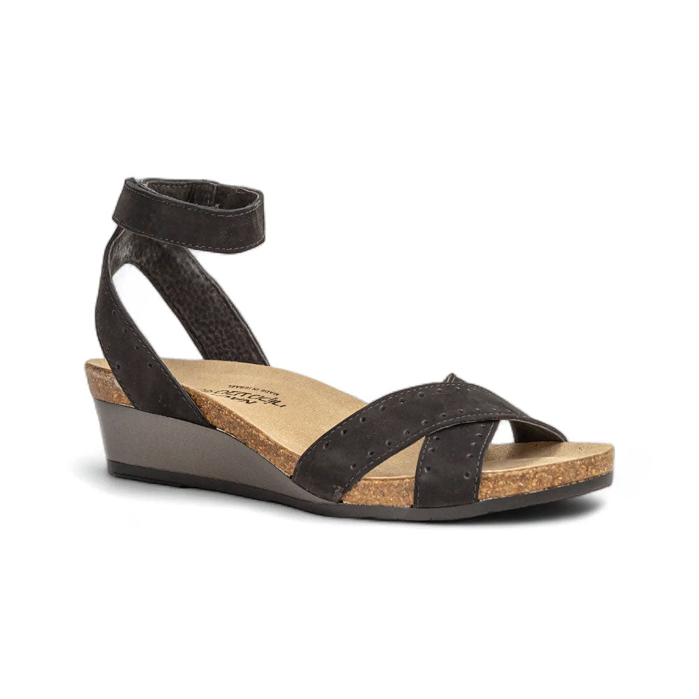 Naot Wand Ankle Strap Sandal (5032) Womens Shoes Black Velvet Nubuck/Glass Brown