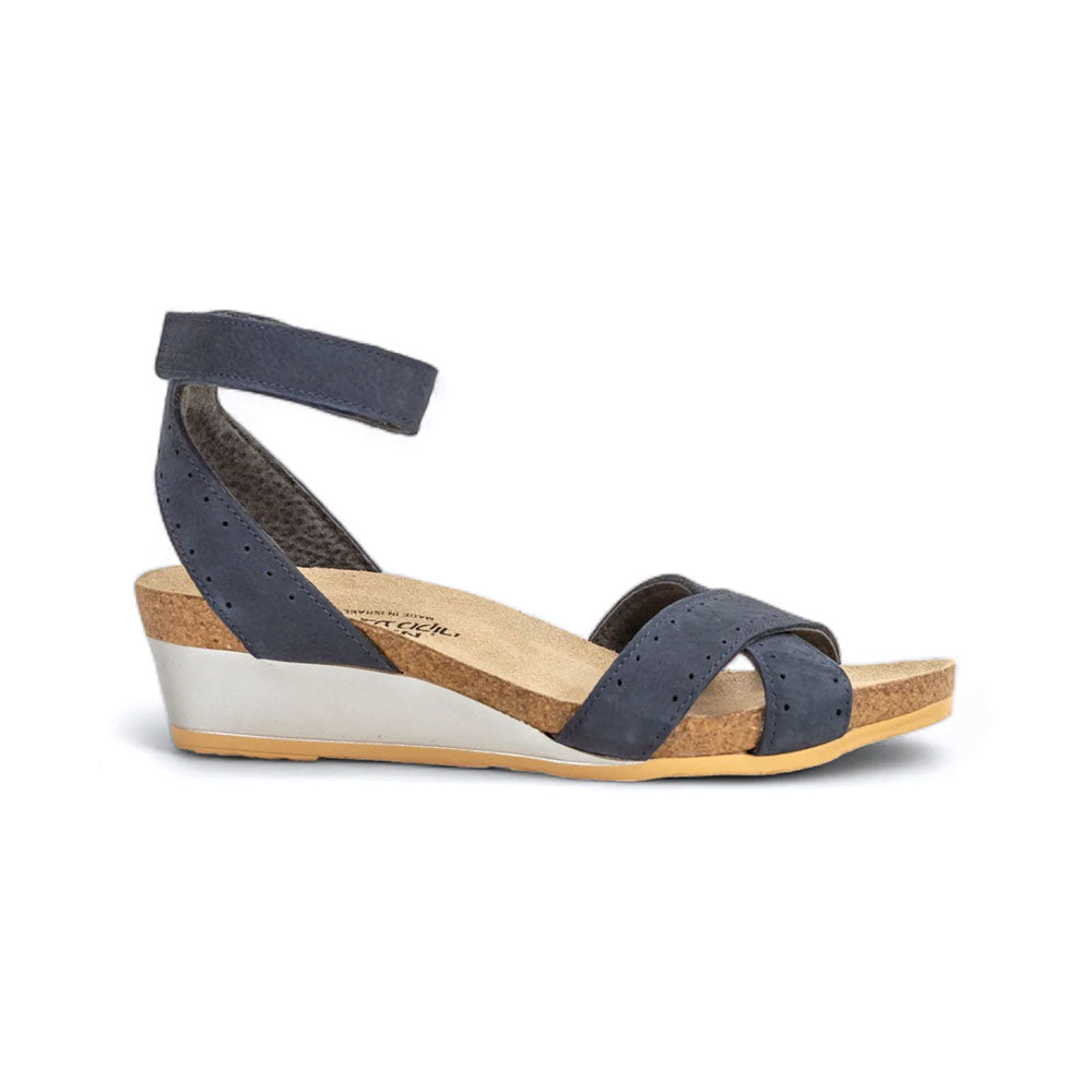 Naot Wand Ankle Strap Sandal (5032) Womens Shoes Navy Velvet Nubuck/Glass Brown