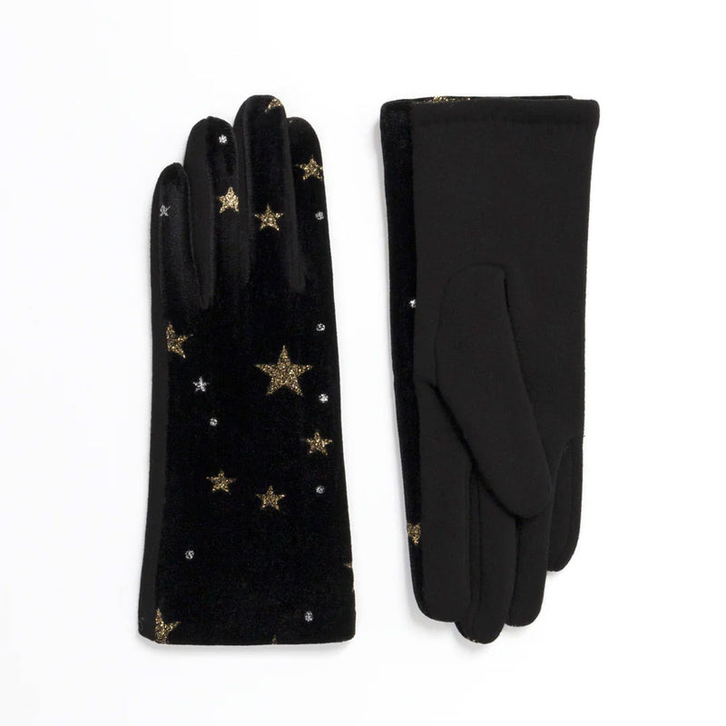 pia rossini Etoile Velvet Gloves with Stars Women's Clothing Black