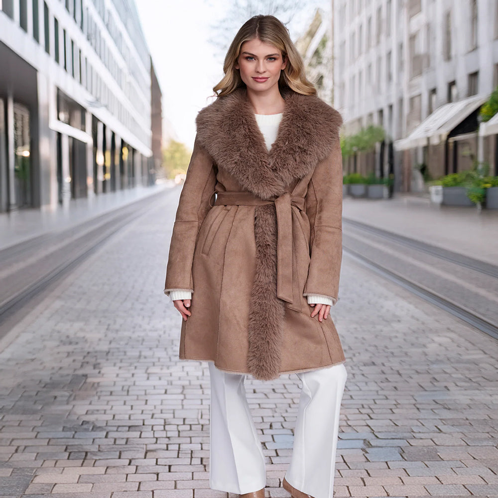 Pia Rossini Chic Longline Faux Suede Isabella Coat | Simons Shoes