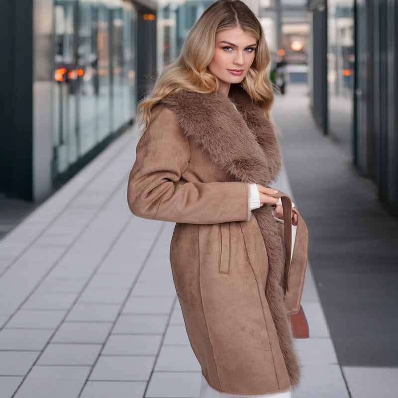 Pia Rossini Chic Longline Faux Suede Isabella Coat | Simons Shoes