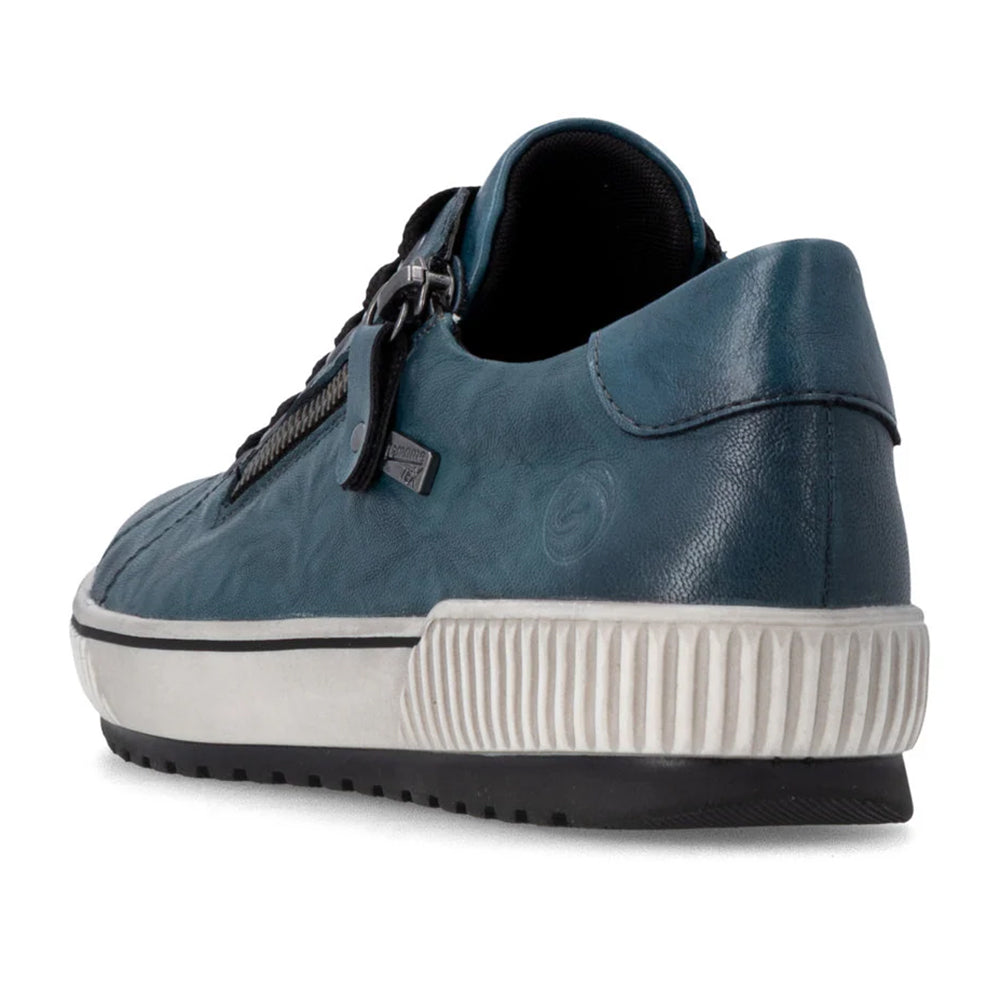 Remonte D0700 Petrol Teal Dark Blue Leather Sneakers Lace Up with Side Zip