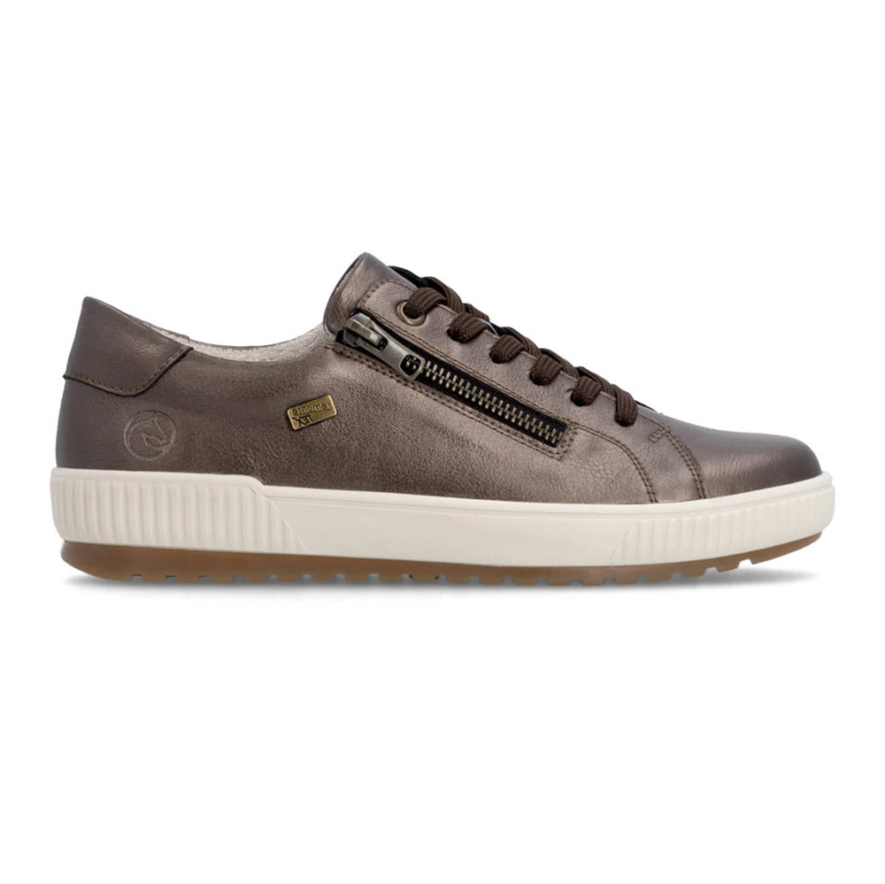 Remonte D0700 Antique Grey Leather Sneakers Lace Up with Side Zip