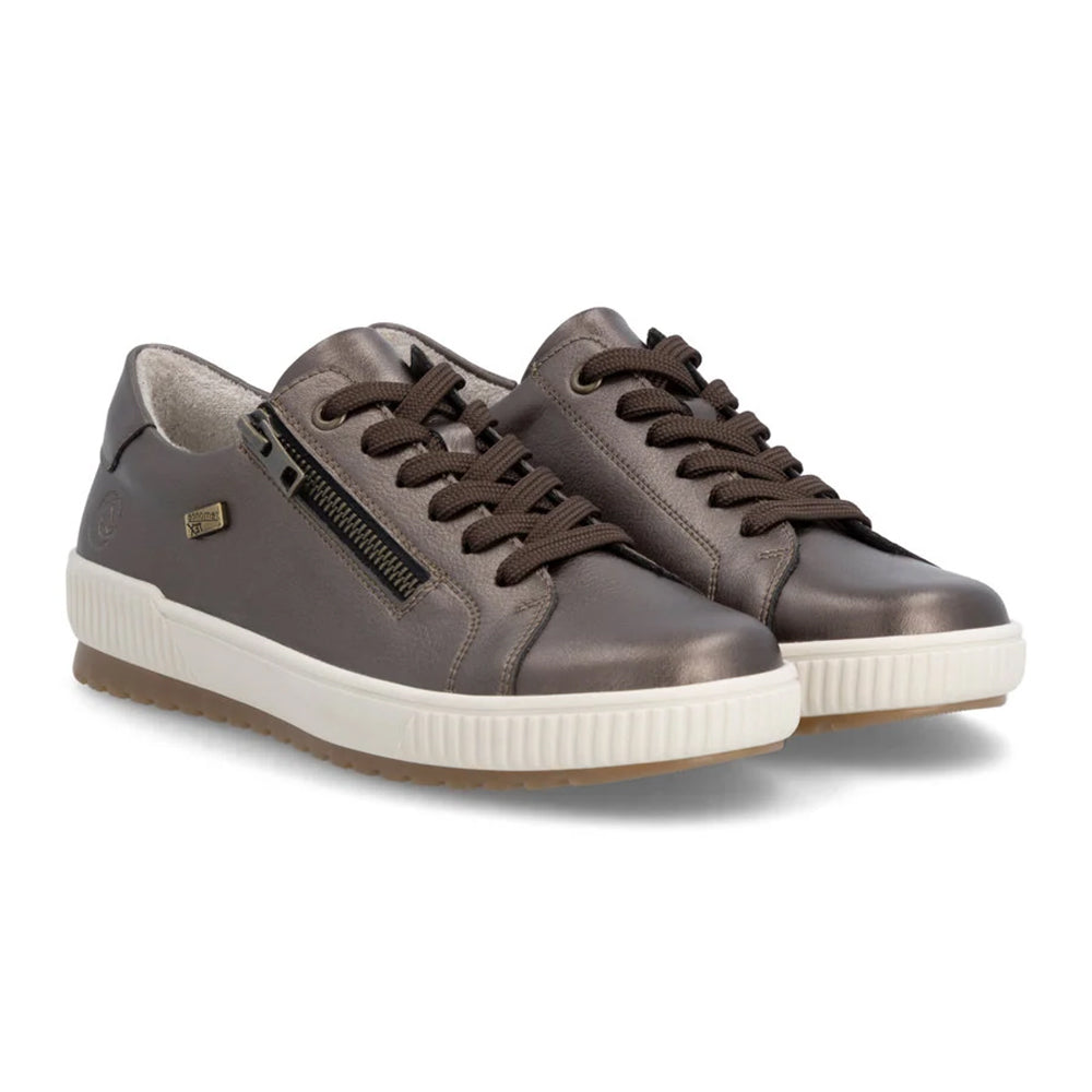 Remonte D0700 Antique Grey Leather Sneakers Lace Up with Side Zip