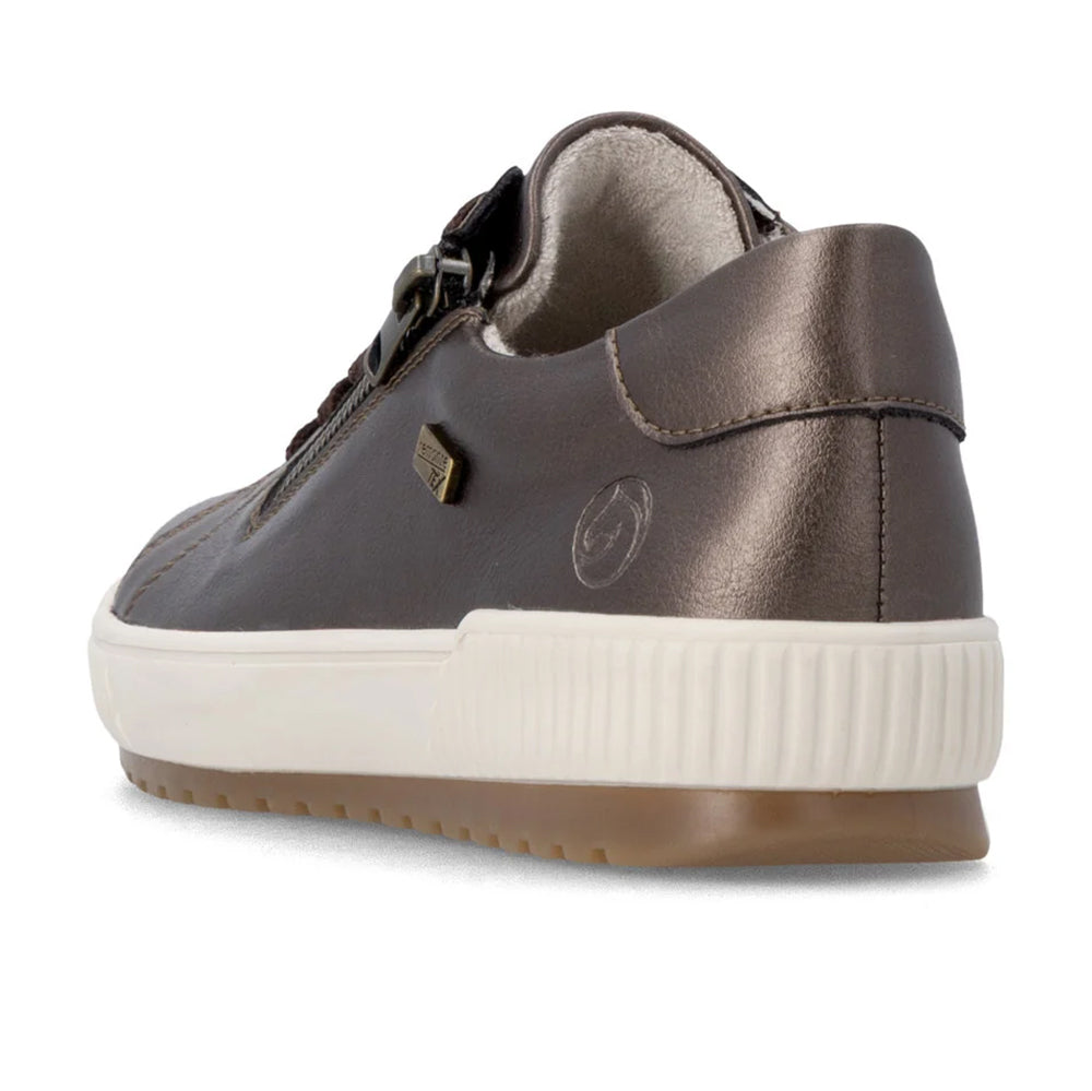 Remonte D0700 Antique Grey Leather Sneakers Lace Up with Side Zip