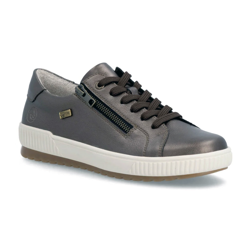 Remonte D0700 Antique Grey Leather Sneakers Lace Up with Side Zip