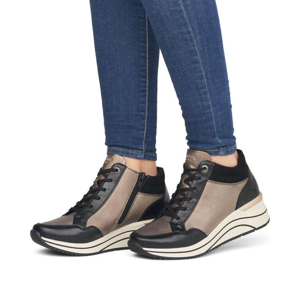 Remonte Zip Lace Up Sneaker (D0T70) Womens Shoes 01 Schwarz