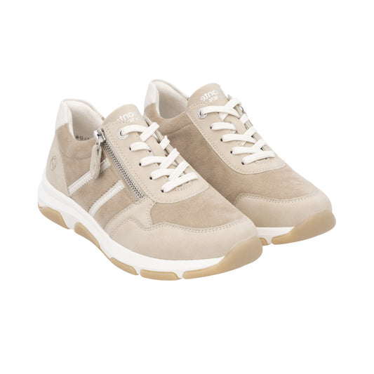 Remonte D1S04 Morelia Schubasuede Lace Up Side Zip Suede Leather Beige and White Sneaker | Side view | Simons Shoes