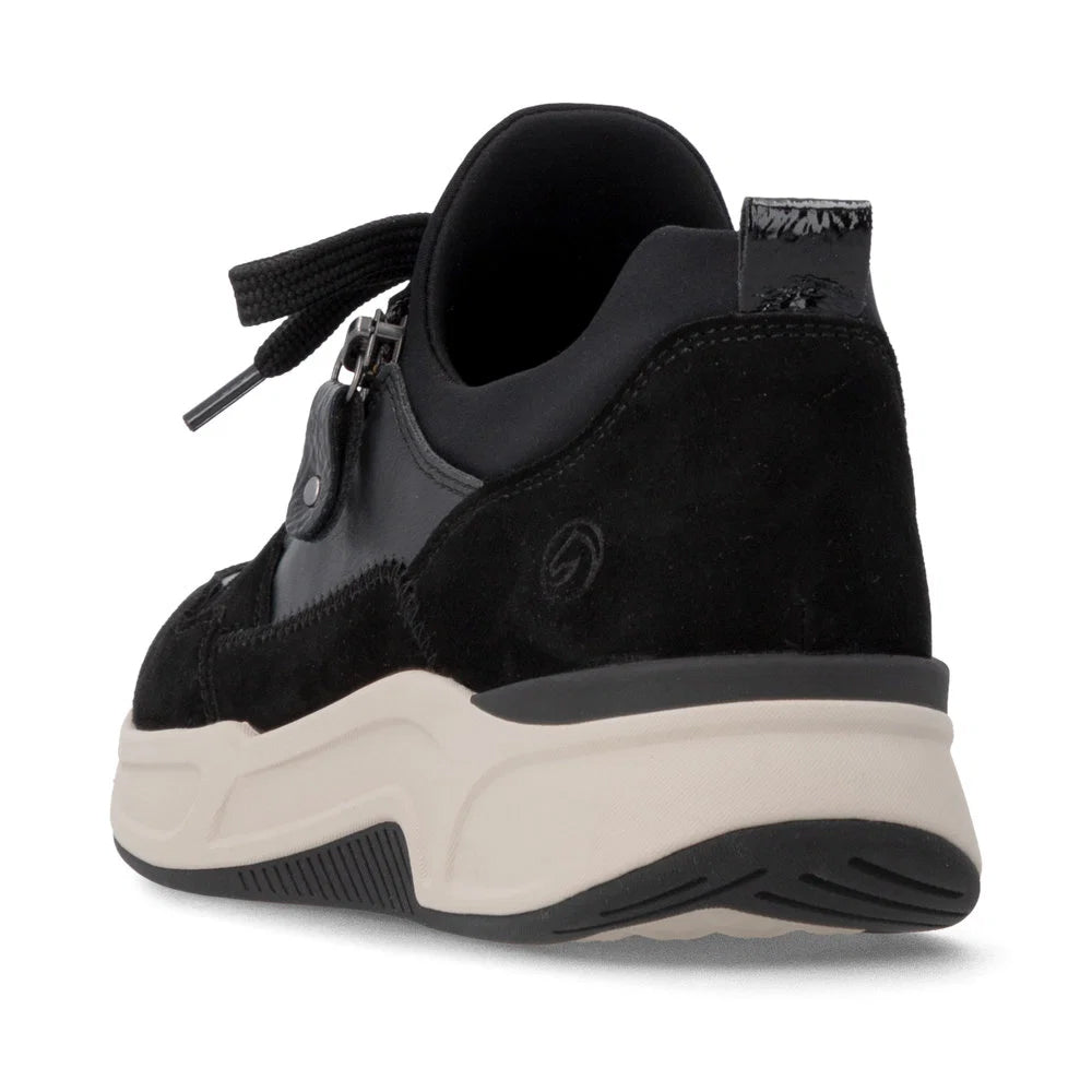 Remonte D3V01 Schwarz Black Leather and Suede Sneaker Lace up and Side Zip