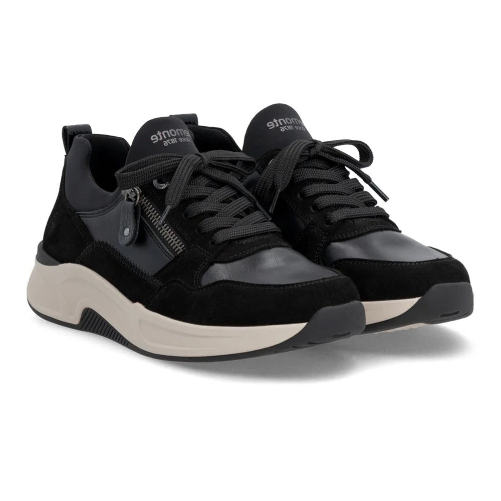 Remonte D3V01 Schwarz Black Leather and Suede Sneaker Lace up and Side Zip