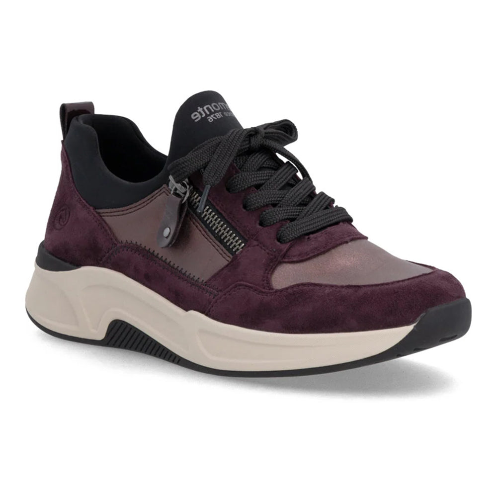 Remonte D3V01 Purple Violet Leather and Suede Sneaker Lace up and Side Zip