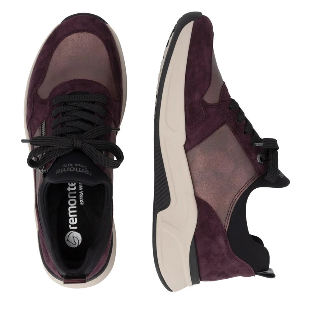 Remonte D3V01 Purple Violet Leather and Suede Sneaker Lace up and Side Zip
