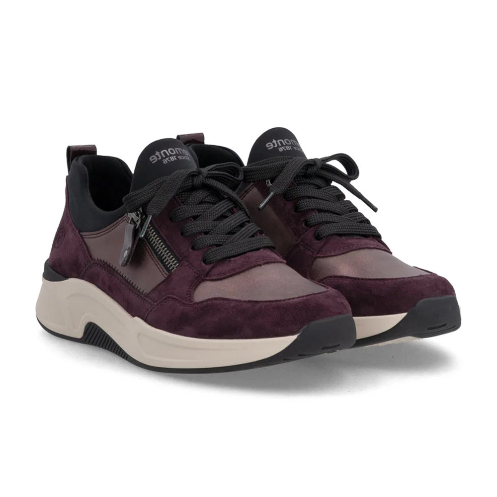 Remonte D3V01 Purple Violet Leather and Suede Sneaker Lace up and Side Zip