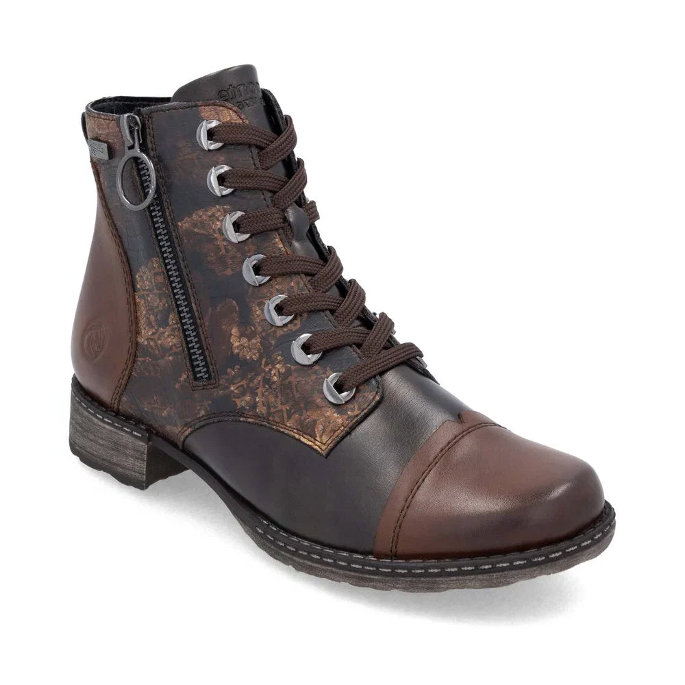 Remonte D4382 Leather Boot with Side Zip and Lace Up