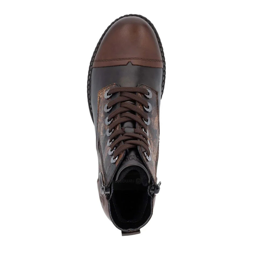 Remonte D4382 Leather Boot with Side Zip and Lace Up