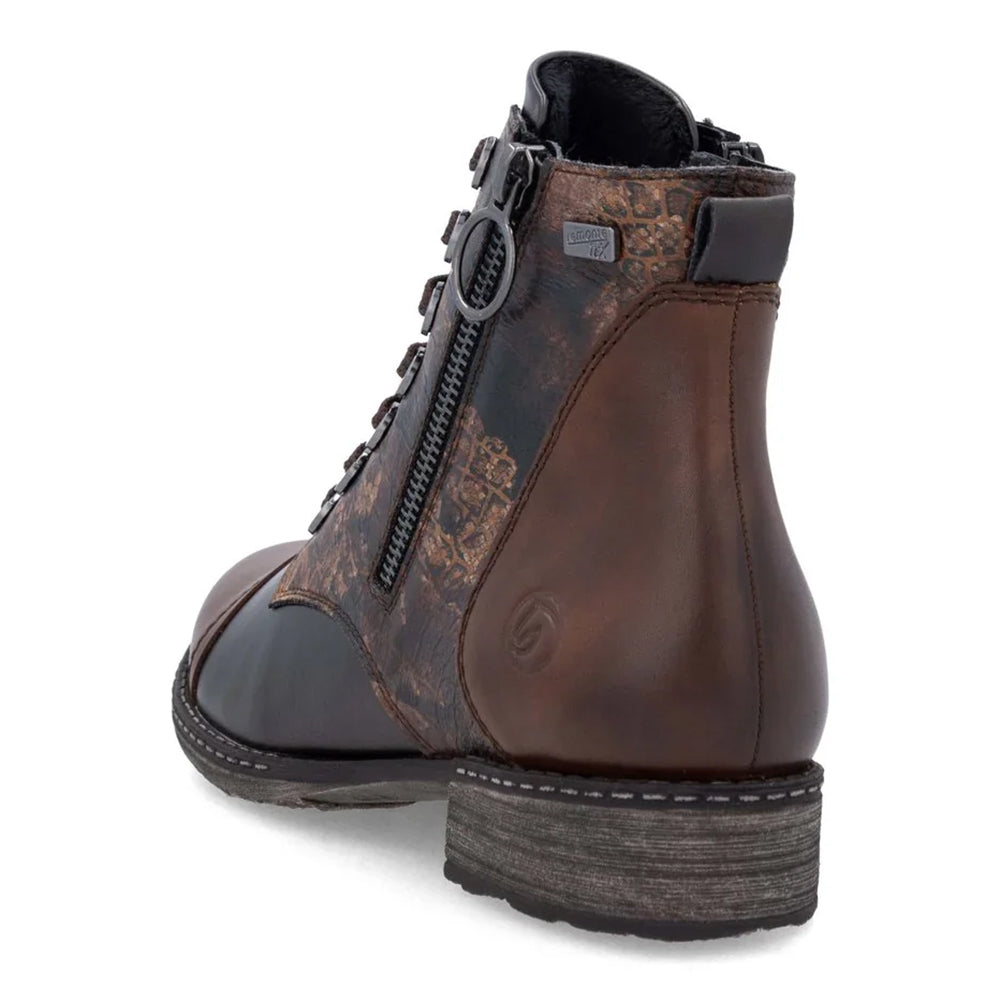 Remonte D4382 Leather Boot with Side Zip and Lace Up