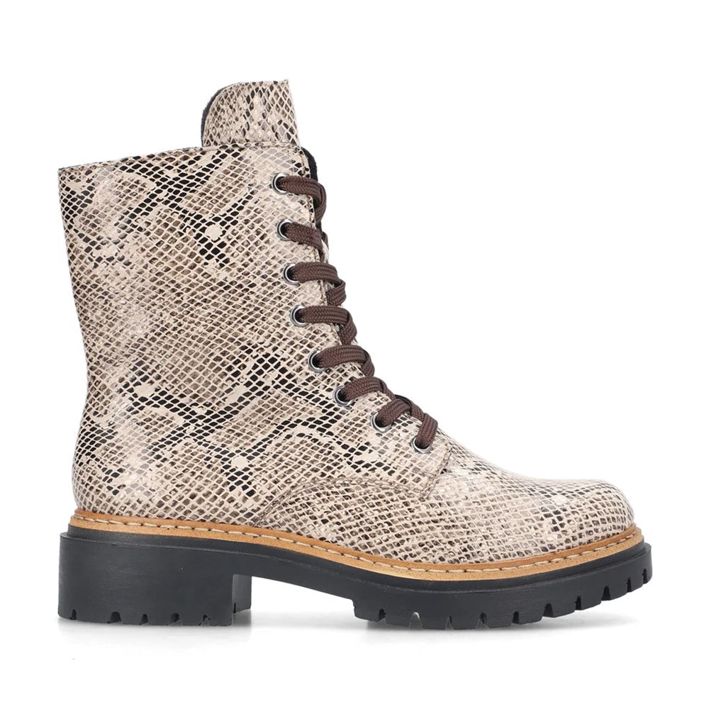Rieker 72627 Beige Croc Leather Combat Boot 