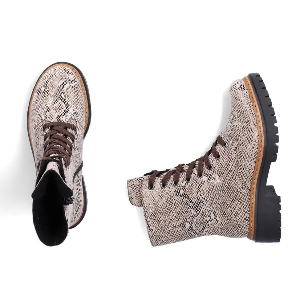 Rieker 72627 Beige Croc Leather Combat Boot 