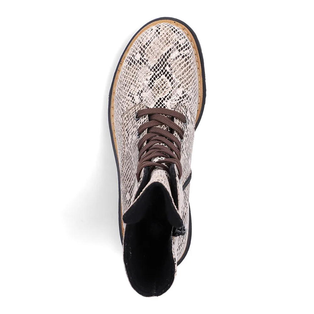 Rieker 72627 Beige Croc Leather Combat Boot 