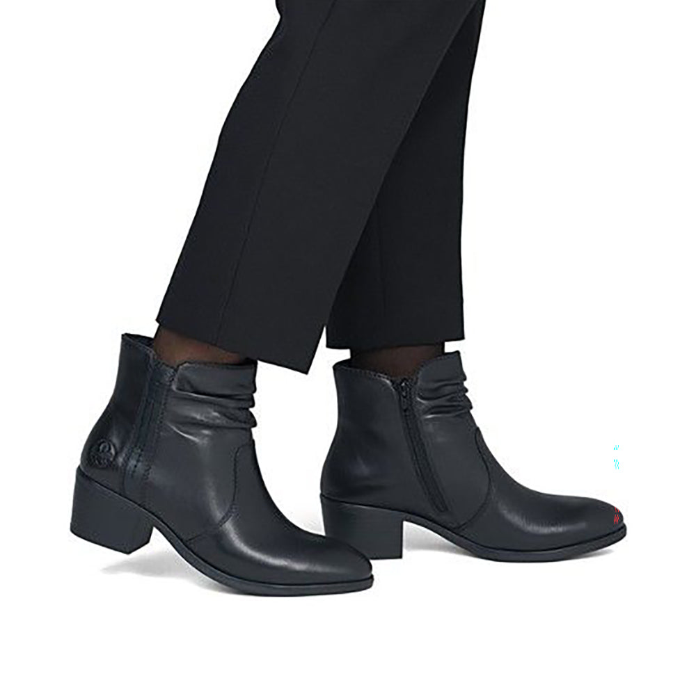 Rieker 73953 Black Leather Women's Ankle Boot Heel