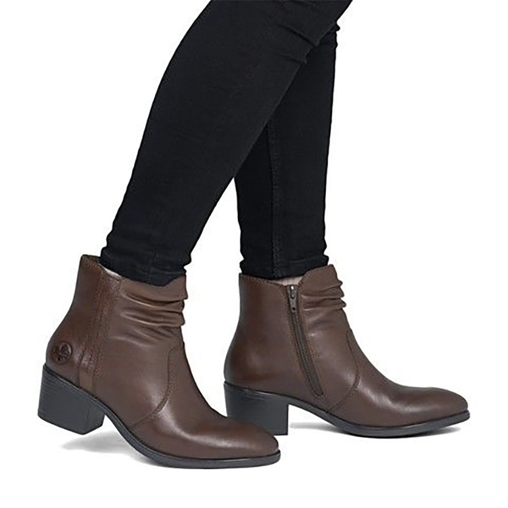 Rieker 73953 Brown Leather Women's Ankle Boot Heel