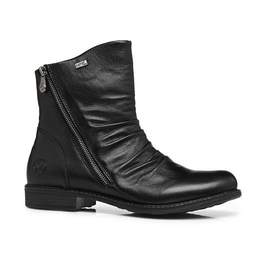 Rieker 74853 Black Leather Fall Boot with Side Zip, Fall Ankle Boots for Women