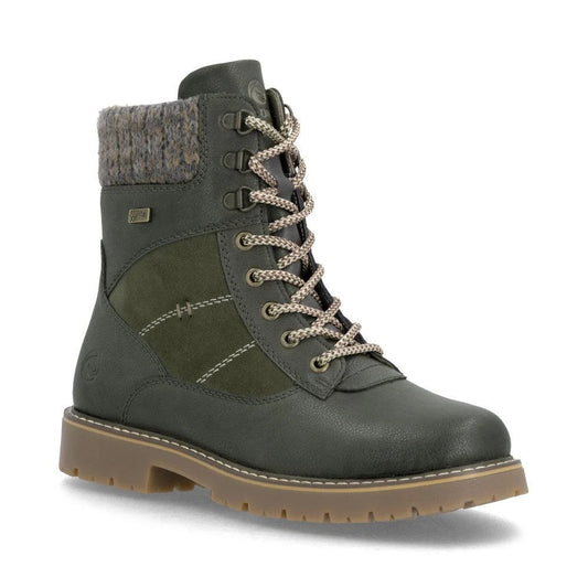 Rieker D9378-52 Leaf Khaki Graphit Dark Green Leather Winter Boot 