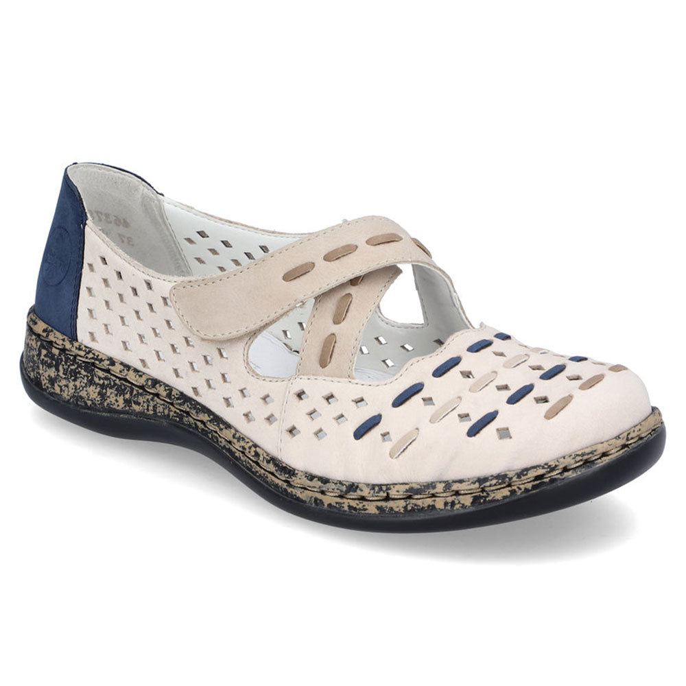 Rieker 46378 Womens Shoes Kreide/Shell/Ginger/Jeans