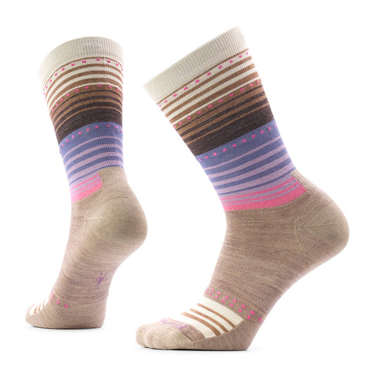 Smartwool Women's Everyday Stitch Stripe Crew Socks Womens Hosiery P30 Fossil-Chestnut