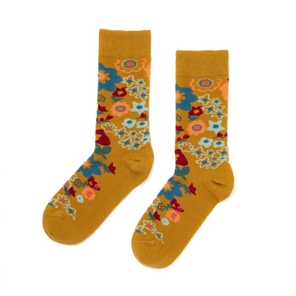 Zkano Flower Child - Organic Cotton Crew Socks Womens Hosiery Harvest Gold