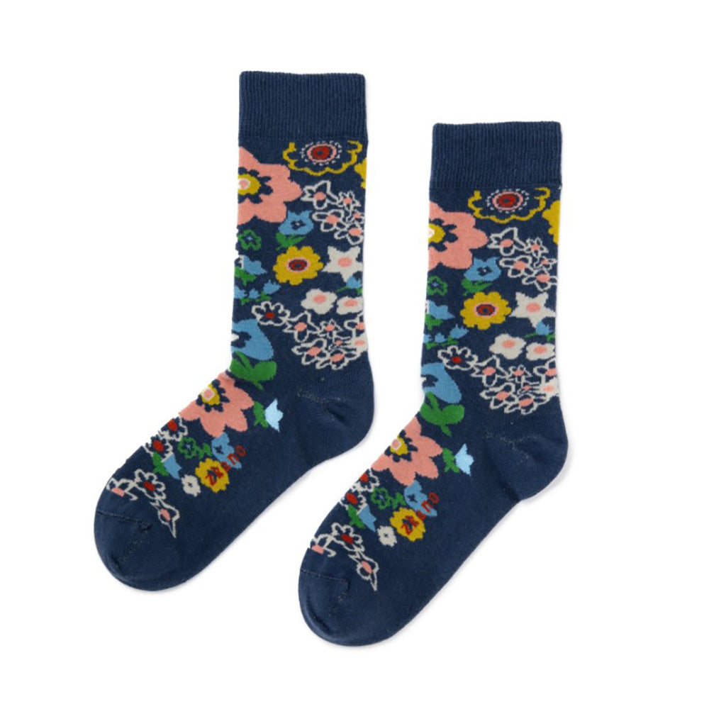Zkano Flower Child - Organic Cotton Crew Socks Womens Hosiery Navy