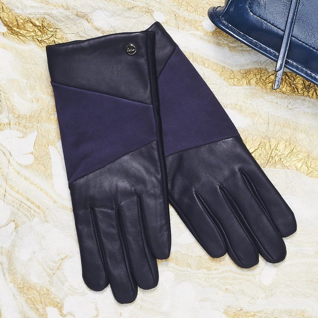 Echo Design Leather Block Superfit Glove (EGO154) Women's Clothing navy