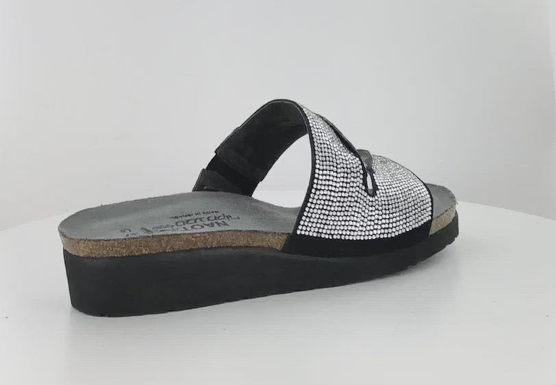 Naot Mila Sandal (4461) Womens Shoes Black Micro w/ Silver Rivets/Metallic Onyx Lthr