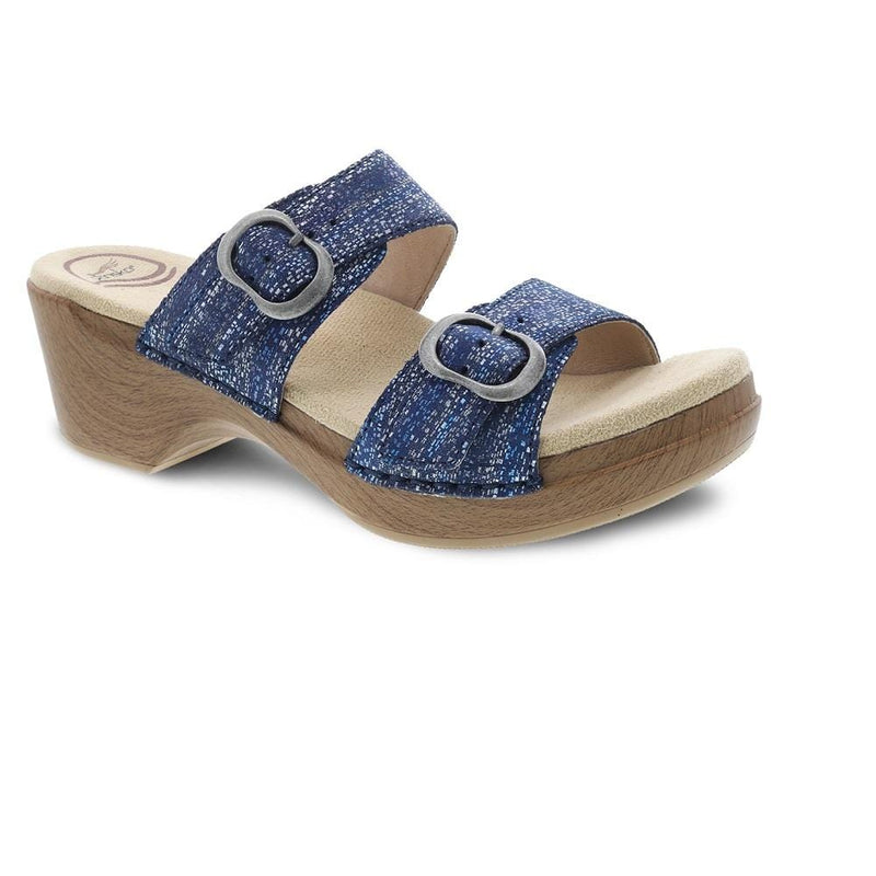 Dansko Sophie Two Strap Slide Sandal Womens Shoes Blue Metallic