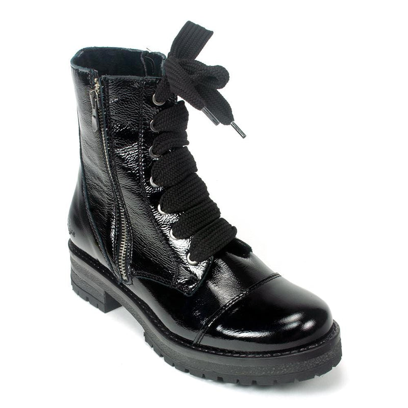 Bos & Co Paulie Waterproof Combat Boot Womens Shoes Blk Patent