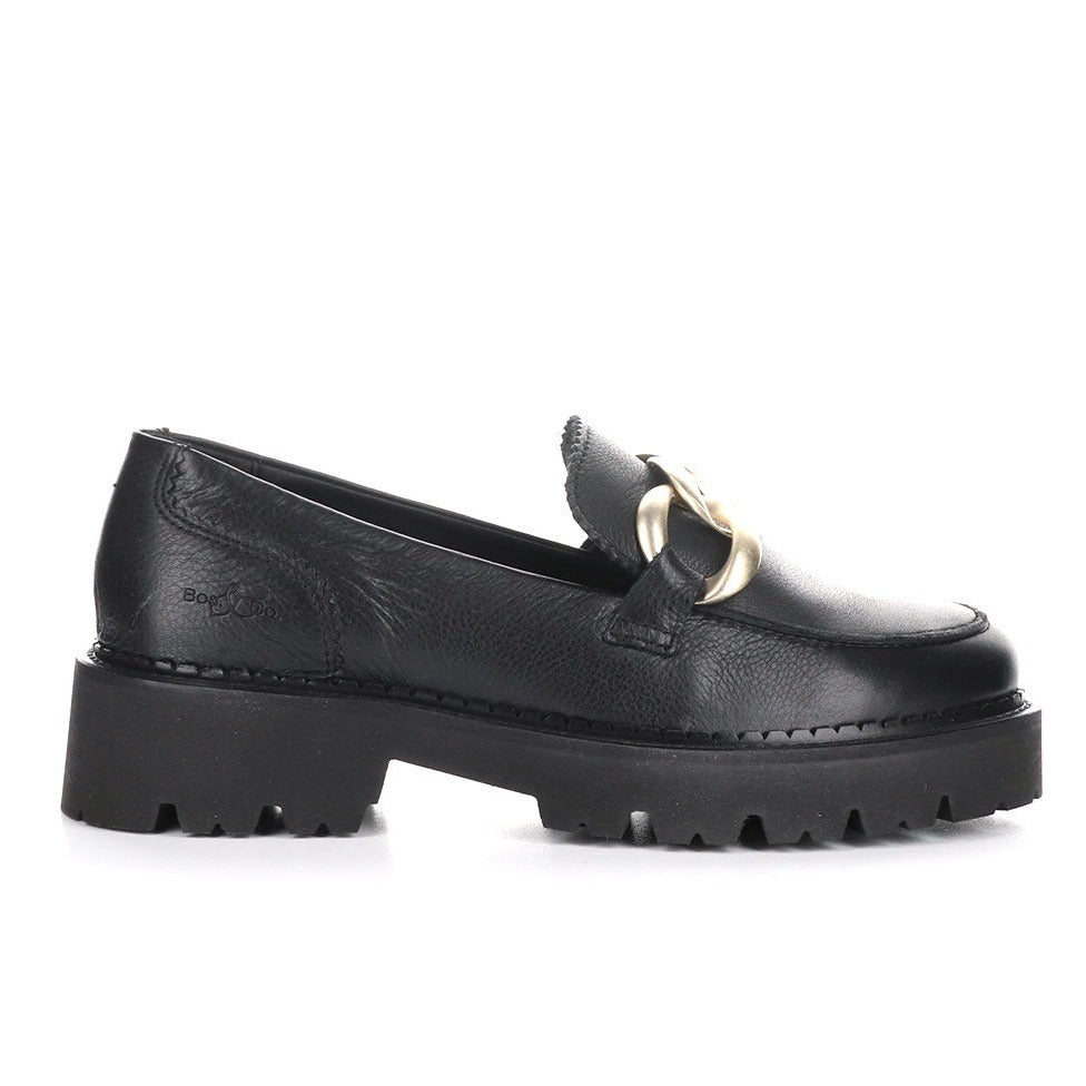 Bos & Co Basse Platform Loafer Womens Shoes Black Leather