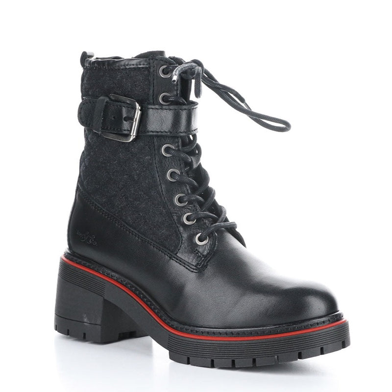 Bos & Co Zing Combat Boot Womens Shoes Black Leather