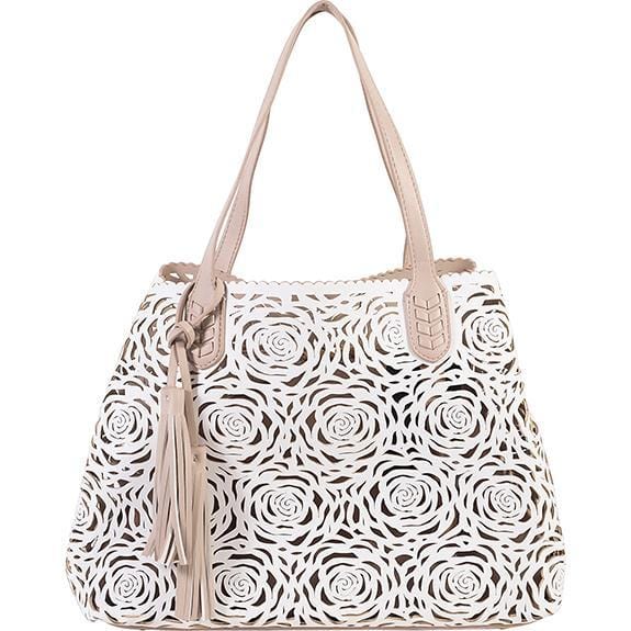 buco Flower Bomb Reverse Tote Handbags White/Blush